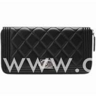 Chanel Boy Lambskin Antique-Silver Zipper Wallet Black A40038