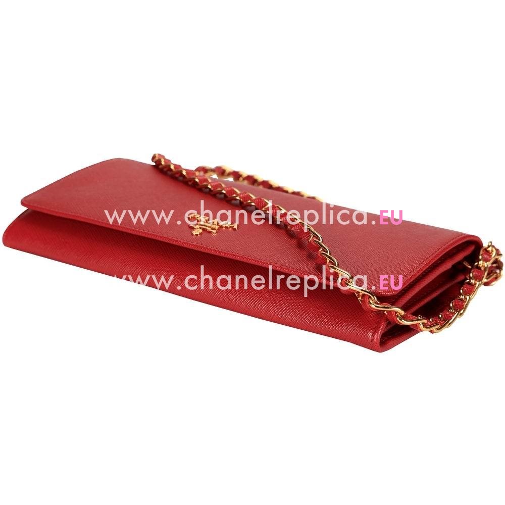 Prada Saffiano Metal Embossment Logo Cowhide Should/Handle bag In Red PR5394853