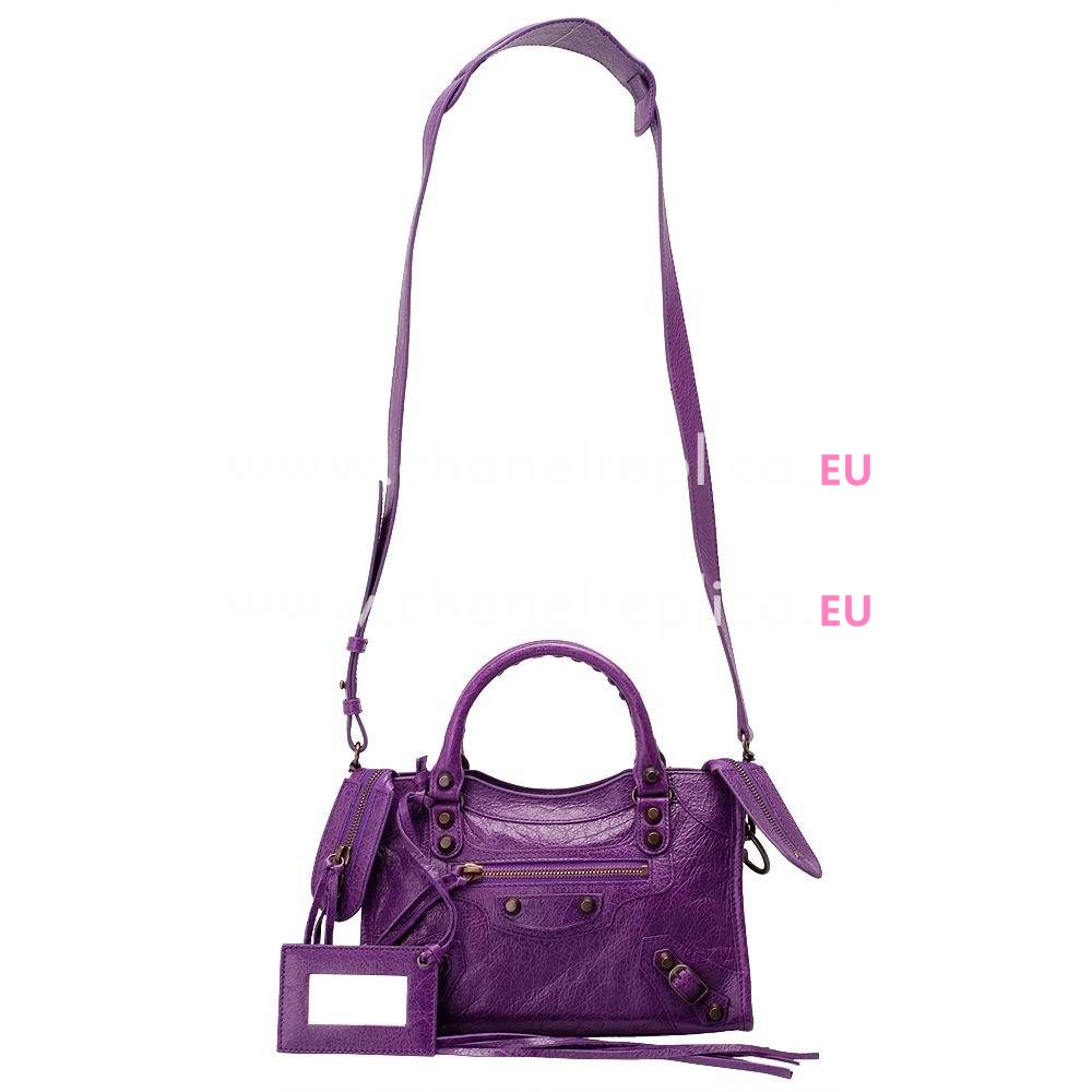 Balenciage City Lambskin Aged Brass hardware Classic Mini Bag Purple B2055058