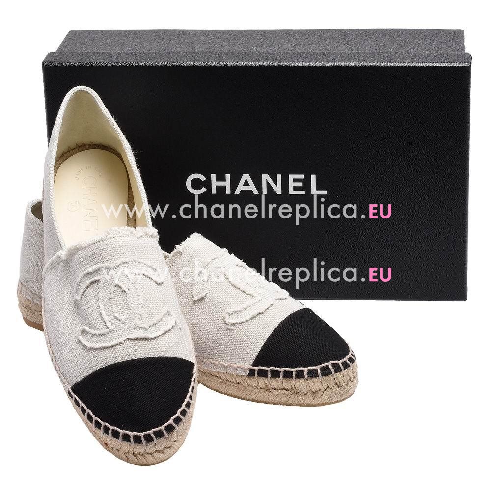 Chanel Espadrilles CC Logo Danim Cavnas Pencil Shoes (Off-white/Black) AG820021