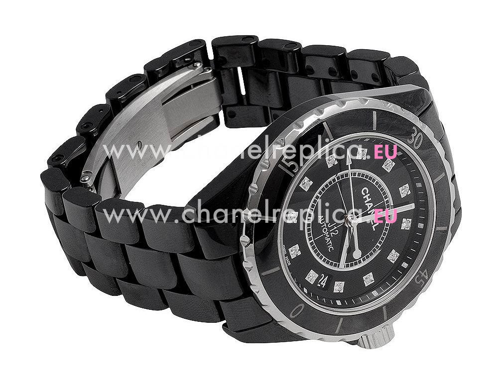 Chanel Black J12 Large Size Special Diamond Dial H1626