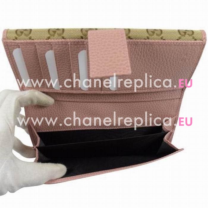 Gucci Classic GG Logo Canvas Calfskin Wallet Bag In Camel/Pink G6111516