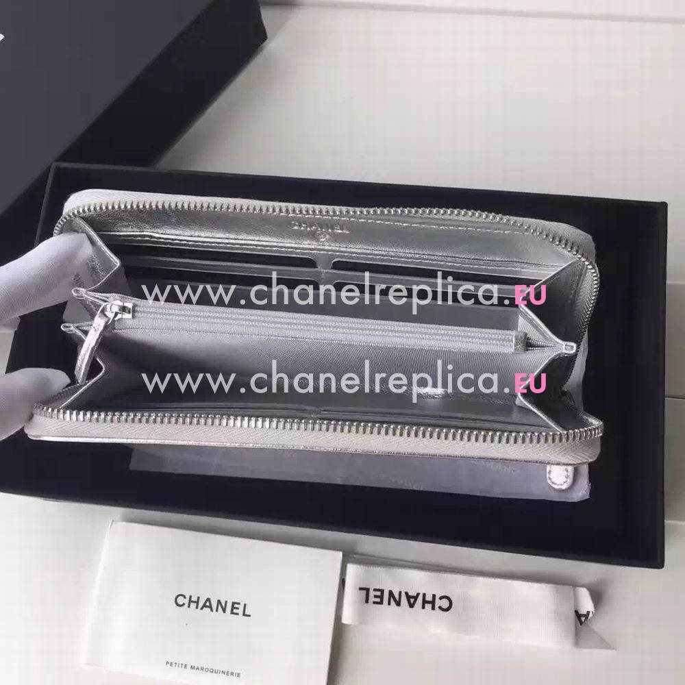 Chanel CC logo Calfskin Long Wallet Silvery C6120616