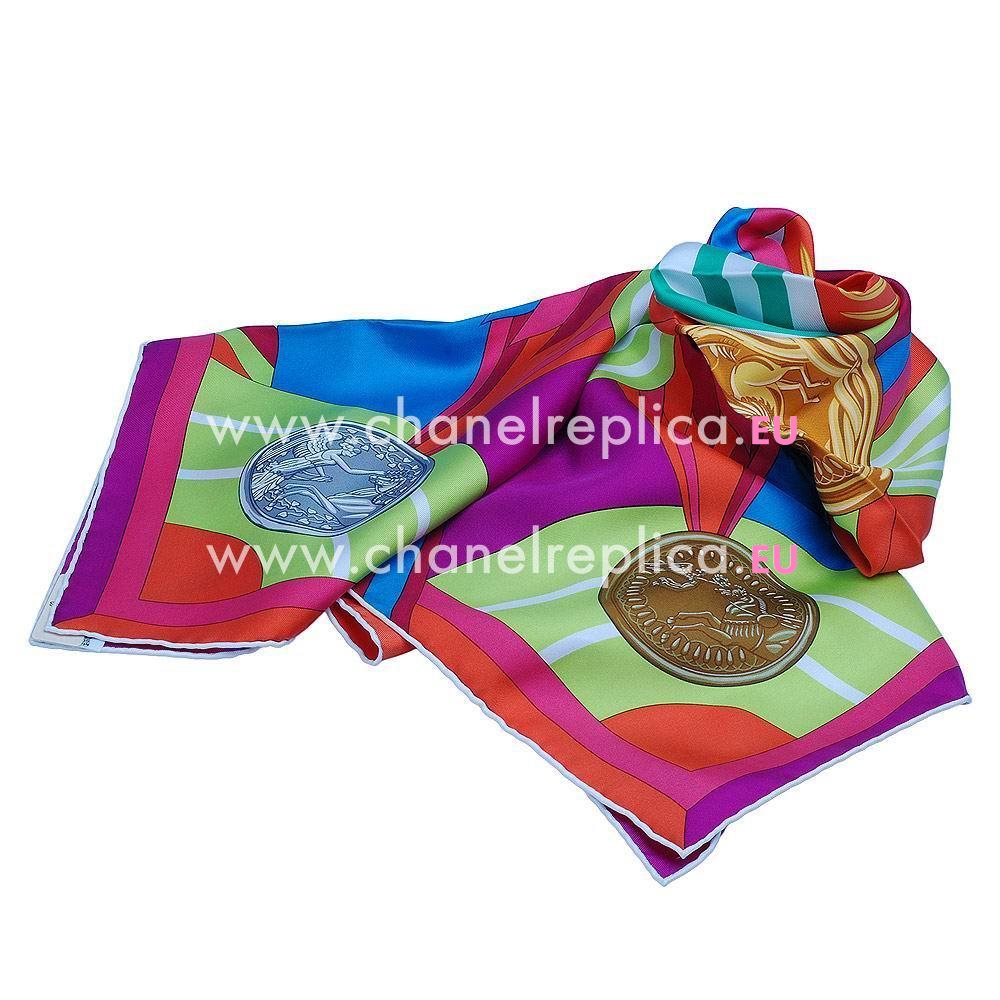 Hermes Les Jeux D Hermes Medal Silk Scarf Purple Orange H6102832