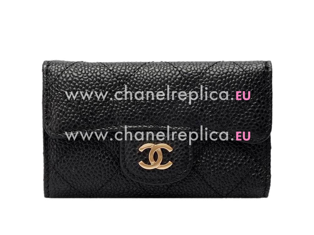 Chanel Caviar Gold CC Key Chain holder In Black C57181