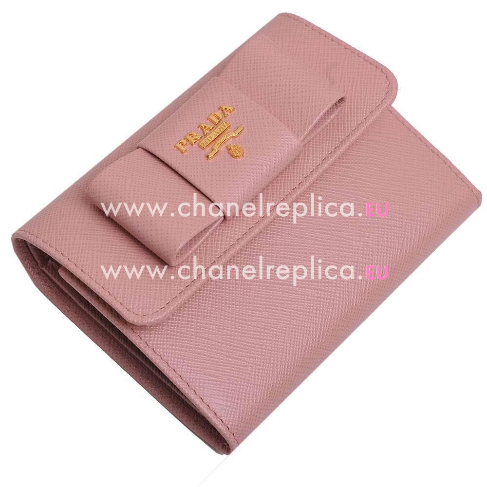 Prada Saffiano Fiocco Embossment Logo Cowhide Change Wallet In Pink PR61017013