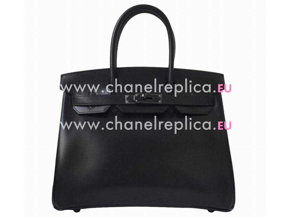 Hermes Birkin 30 Box Leather Black Bag Black Hardware HS5288