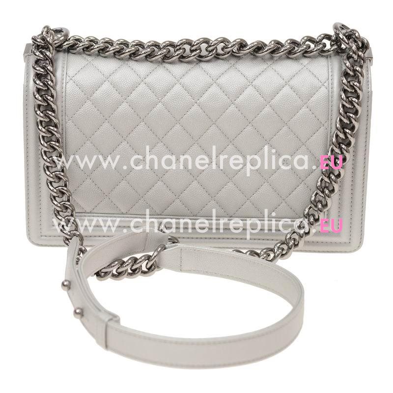 Chanel Silvery Calfskin Leather Medium Boy Bag Silver Hardware A67086CSIL