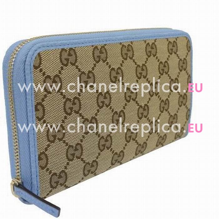 Gucci Classic GG Logo Canvas Calfskin Zipper Wallet Bag In Blue G6111517