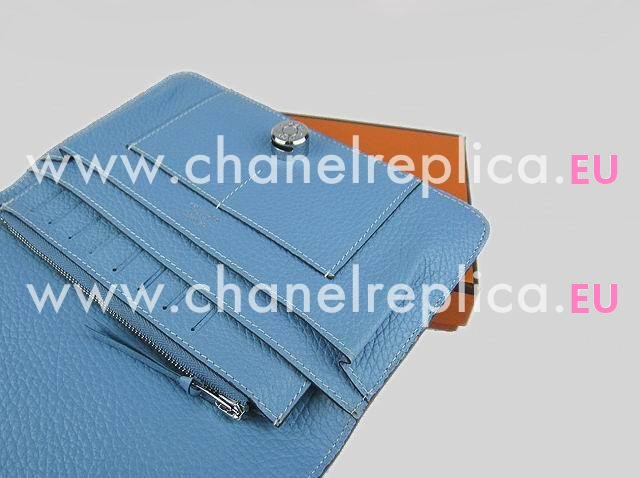 Hermes Dogon Clemence Leather Wallet Purse Light Blue HL001G