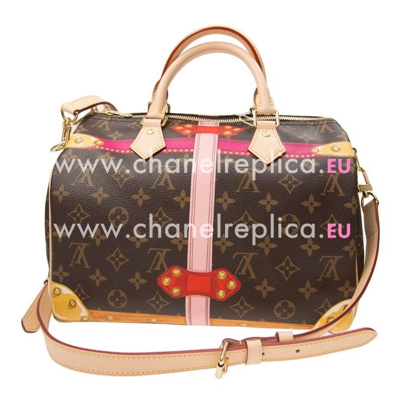 Louis Vuitton Printed Monogram Coated Canvas And Leather Patches Speedy 30 M41386