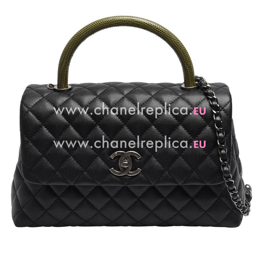 Chanel Coco Handle Caviar Anti-silver Chain Trapezoid Shoudbag Navy Blue A211985