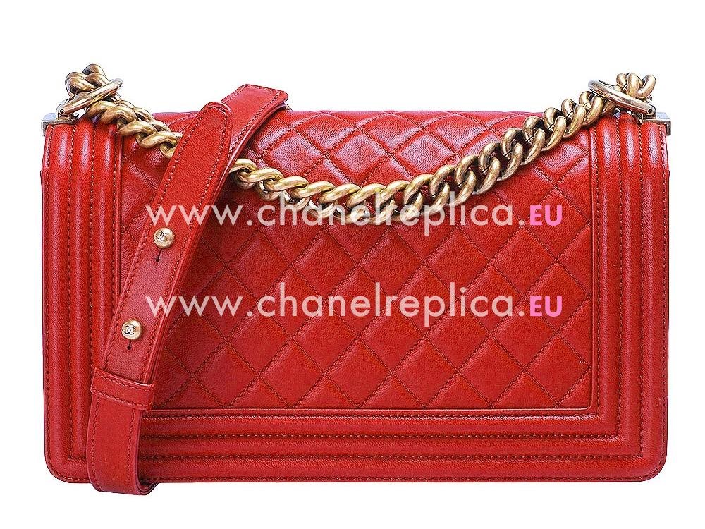 Chanel Medium Lambskin 25.5 Boy Bag Gold Chain Red A78958