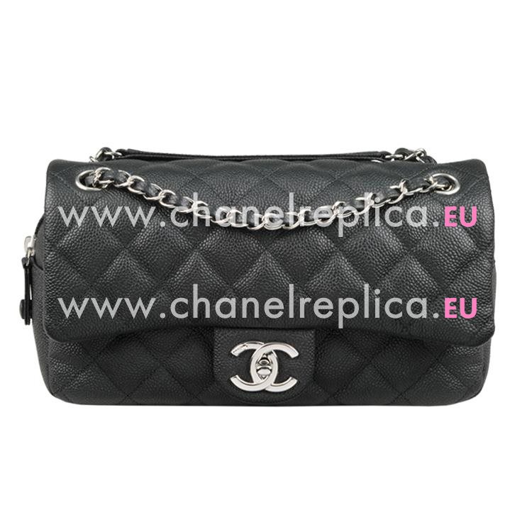 Chanel Easy Medium Caviar Leather Coco Bag Silver Chain Black A67741C