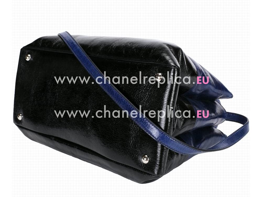 Miu Miu Two-tone Blue/ Black Glossed Leather Tote Bag RNB941BB