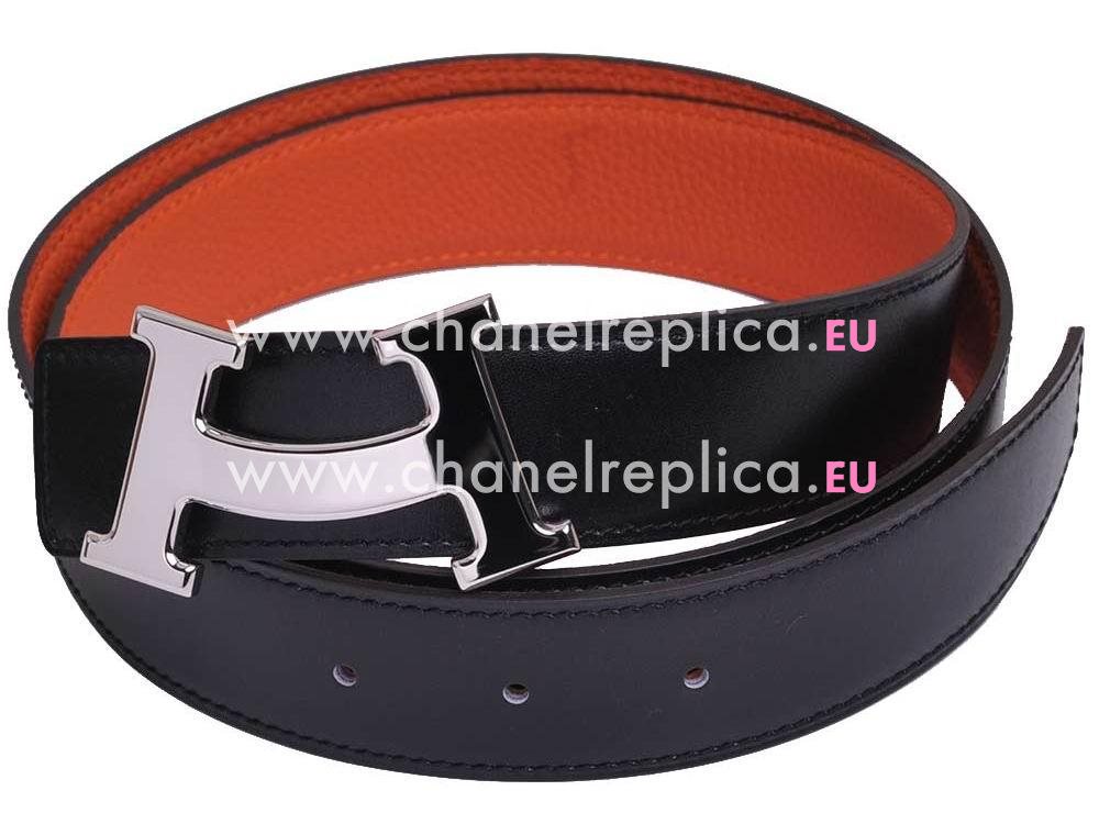 Hermes Smill H Buckle Nero Orange Togo Leather Two-sided Belt H532721