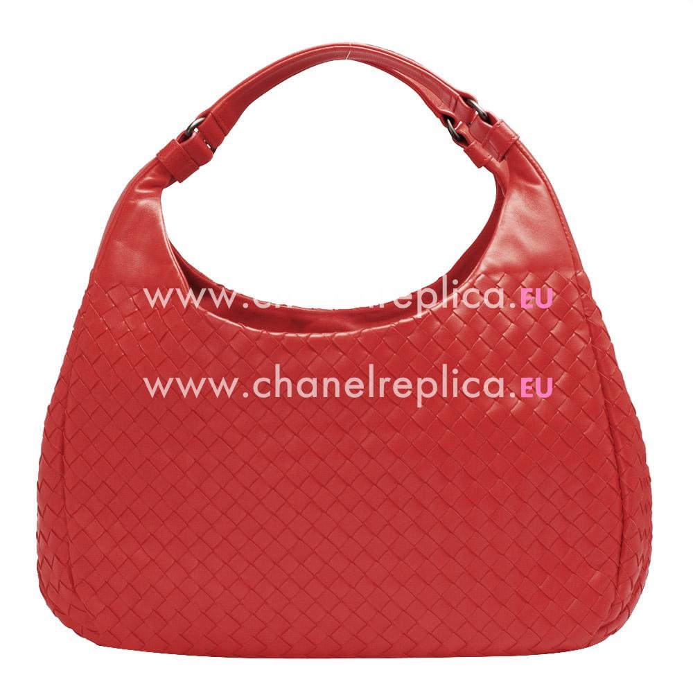 Bottega Veneta Campana Classic Nappa Woven Shouldbag Scarlet BV589822