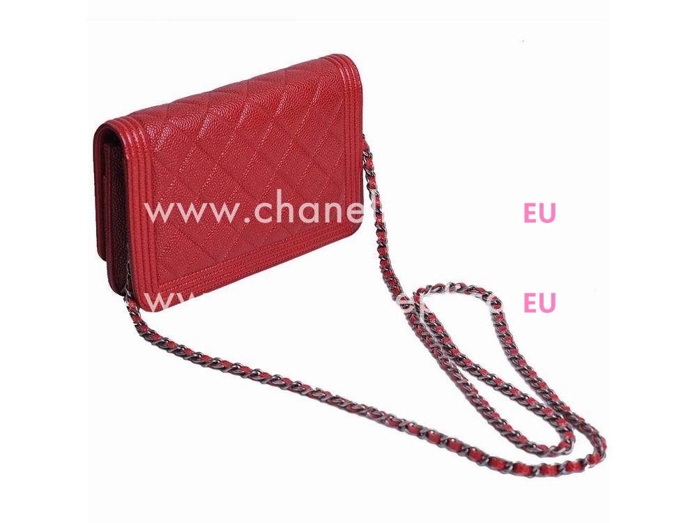 Chanel Caviar Leather Woc Boy Bag In Red (Anti-Silver) A68911