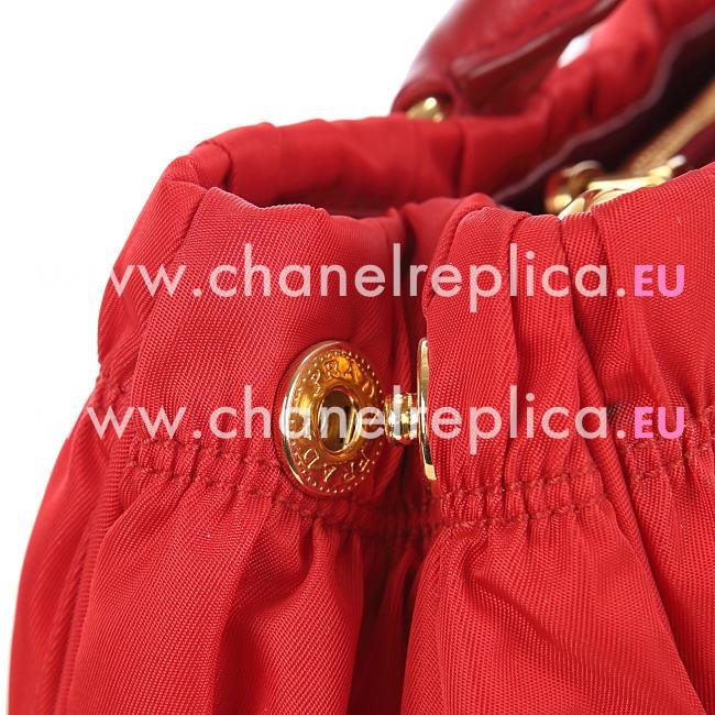 Prada Gaufre Ruffled Nylon Gold Logo Handbag In Red PBR4962