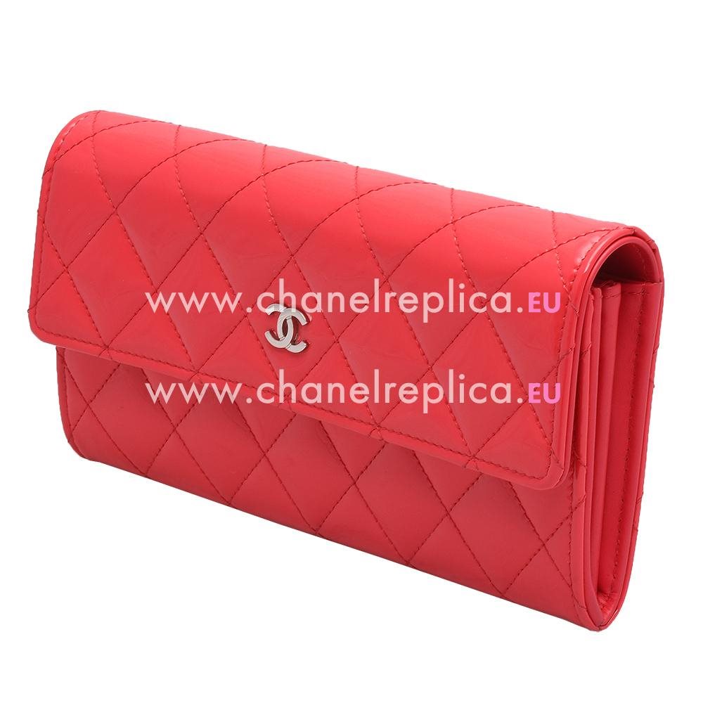 Chanel Patent Lambskin Silver CC 3Layers Long Wallet Red C969583