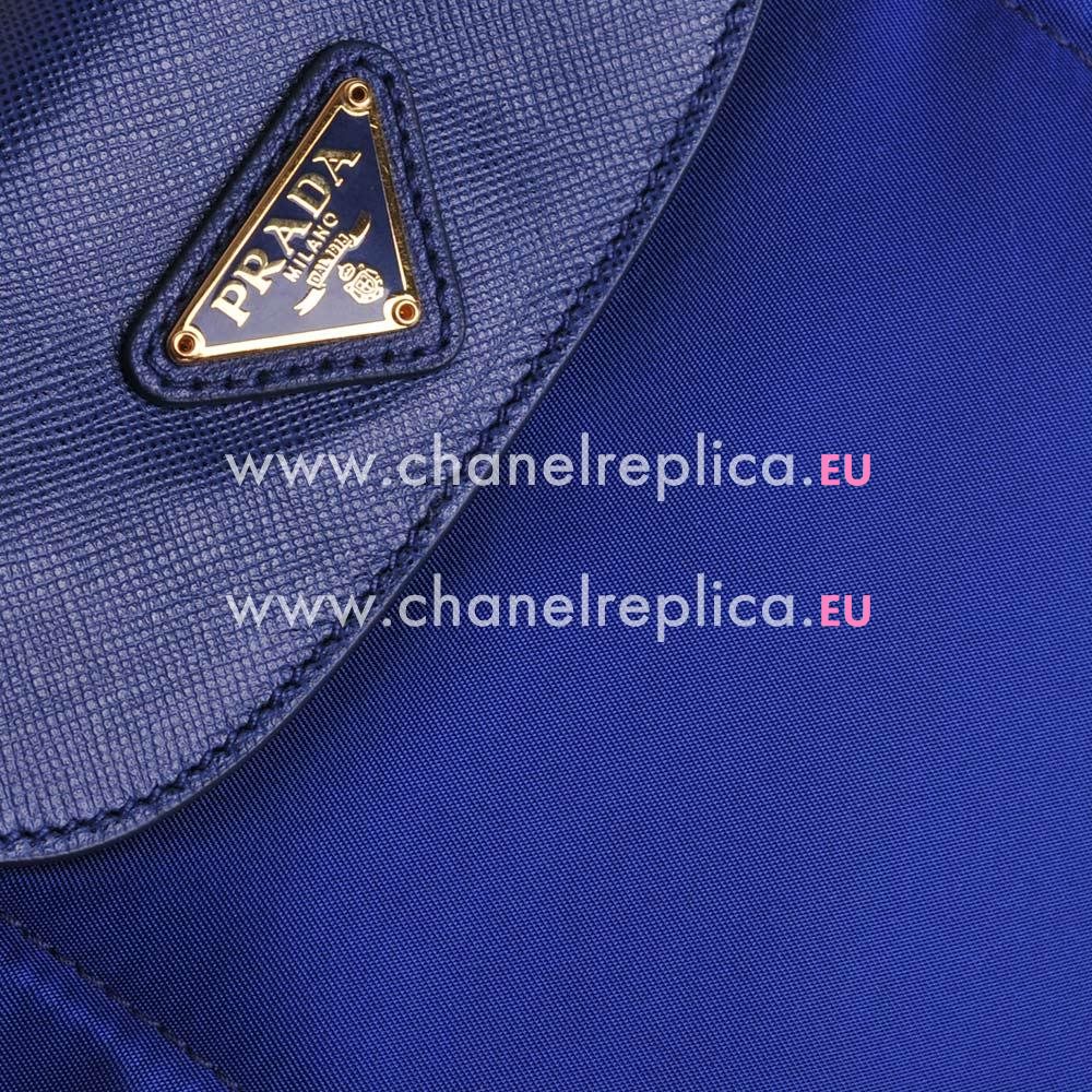 Prada Bandoliera Gold Triangle Logo Plate Cluch Bag Blue PBT0939