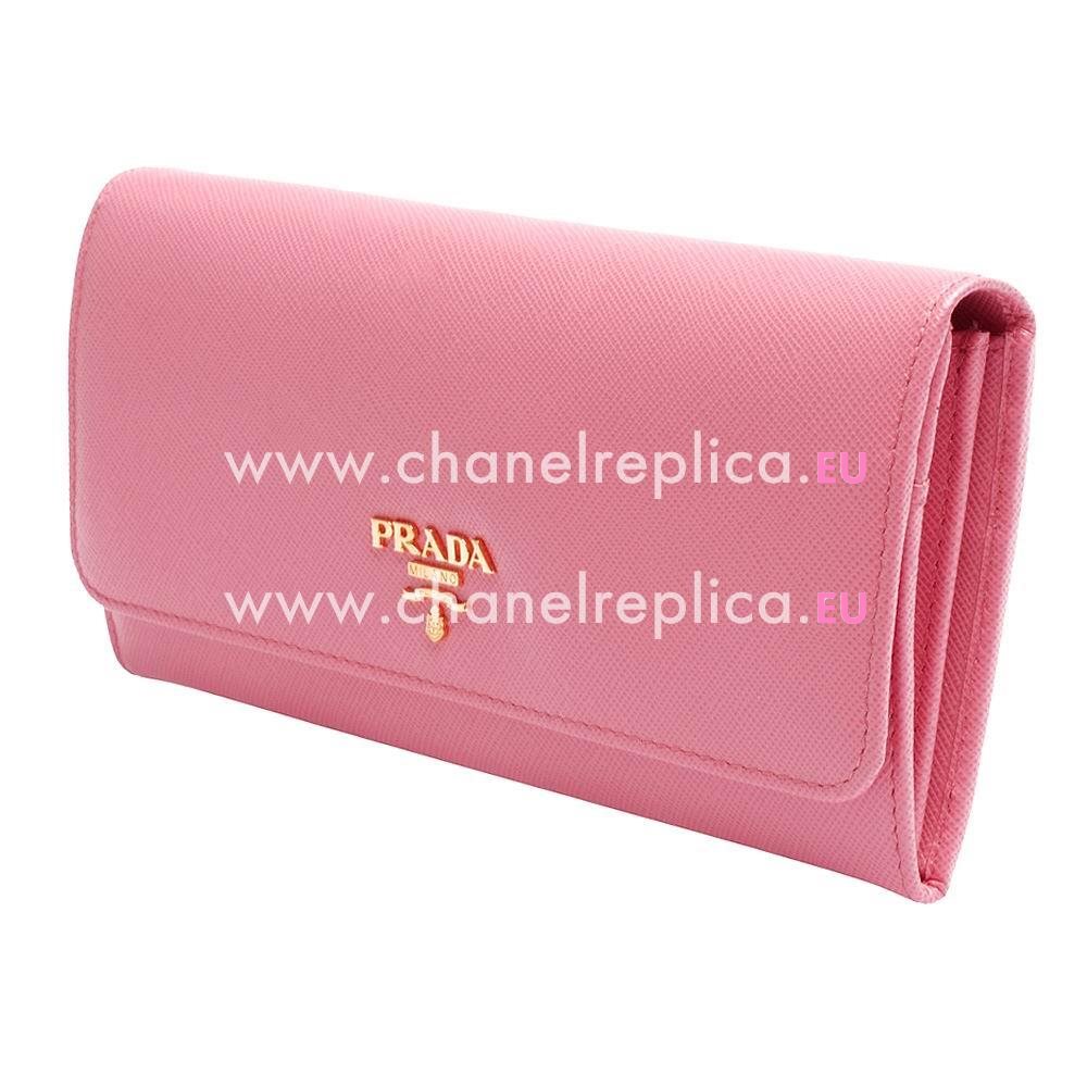 Prada Saffiano Gold Embossment Logo Cowhide Wallet In Pink PR5974258