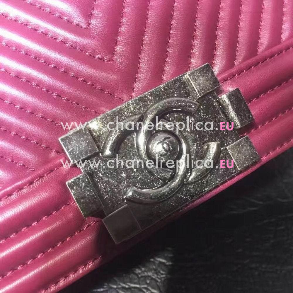 CHANEL Boy V Lines Cuprum Anti Silvery Hardware Sheepskin Bag in Red C7032207