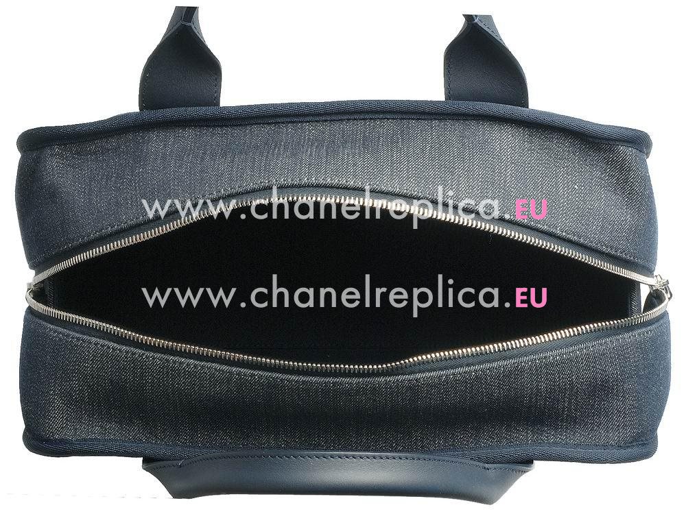 2015 Chanel Denim Deauville Bowling Handbag In Dark Blue A92749