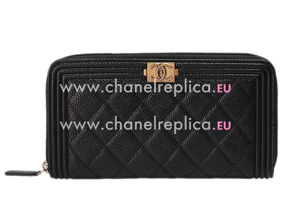 Chanel Lambskin Anti-Gold Lock Boy Zipper Wallet Black C538225
