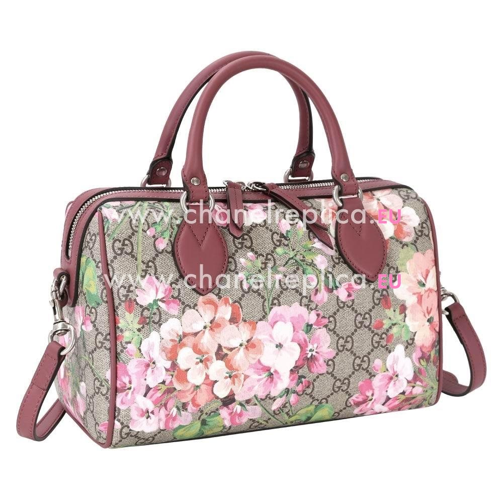 Gucci Blooms GG Supreme Calfskin Flower Handle Bag In Dark Pink G595266