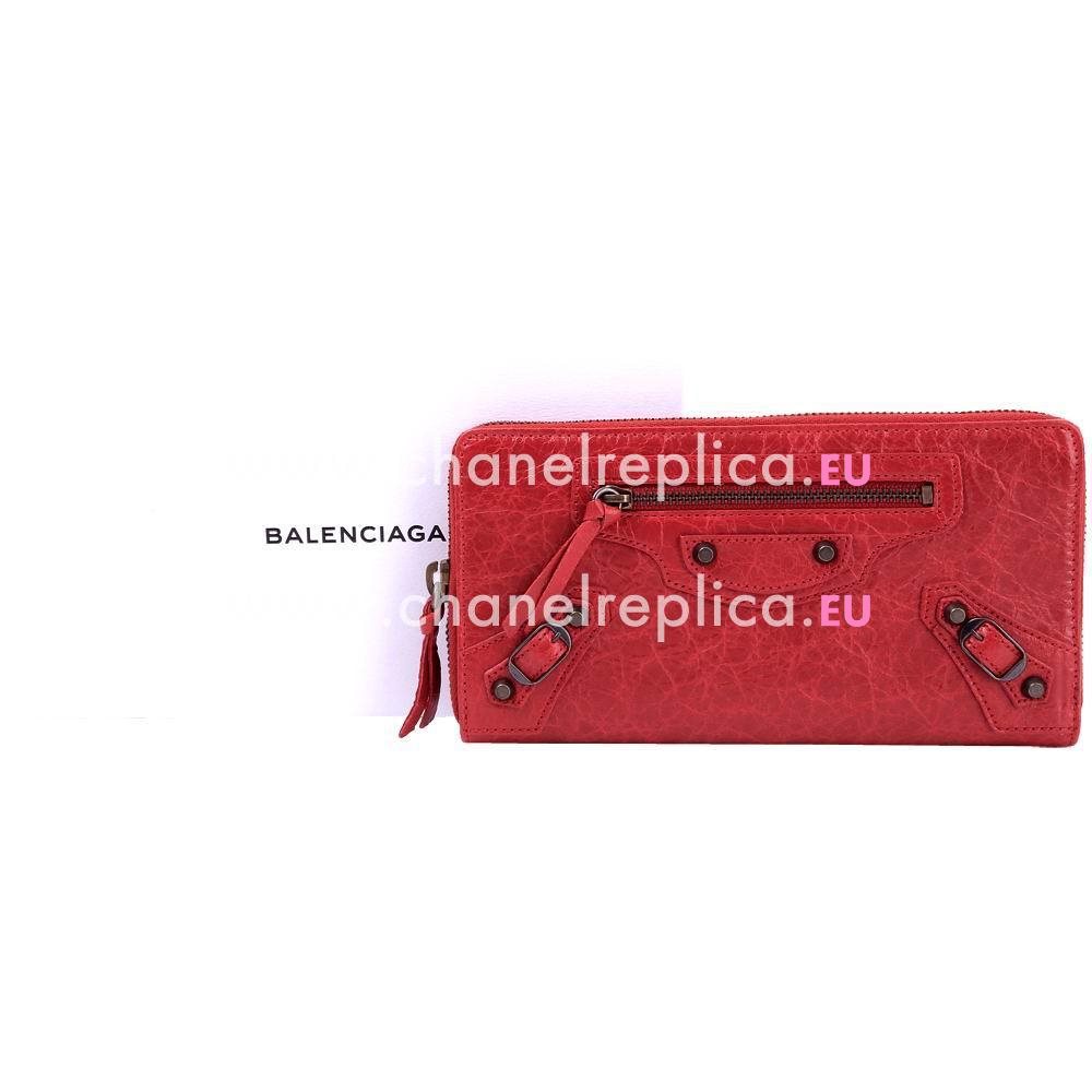 Balenciaga Continental Classic Lambskin Aged Brass Hardware Wallets Red B2055109