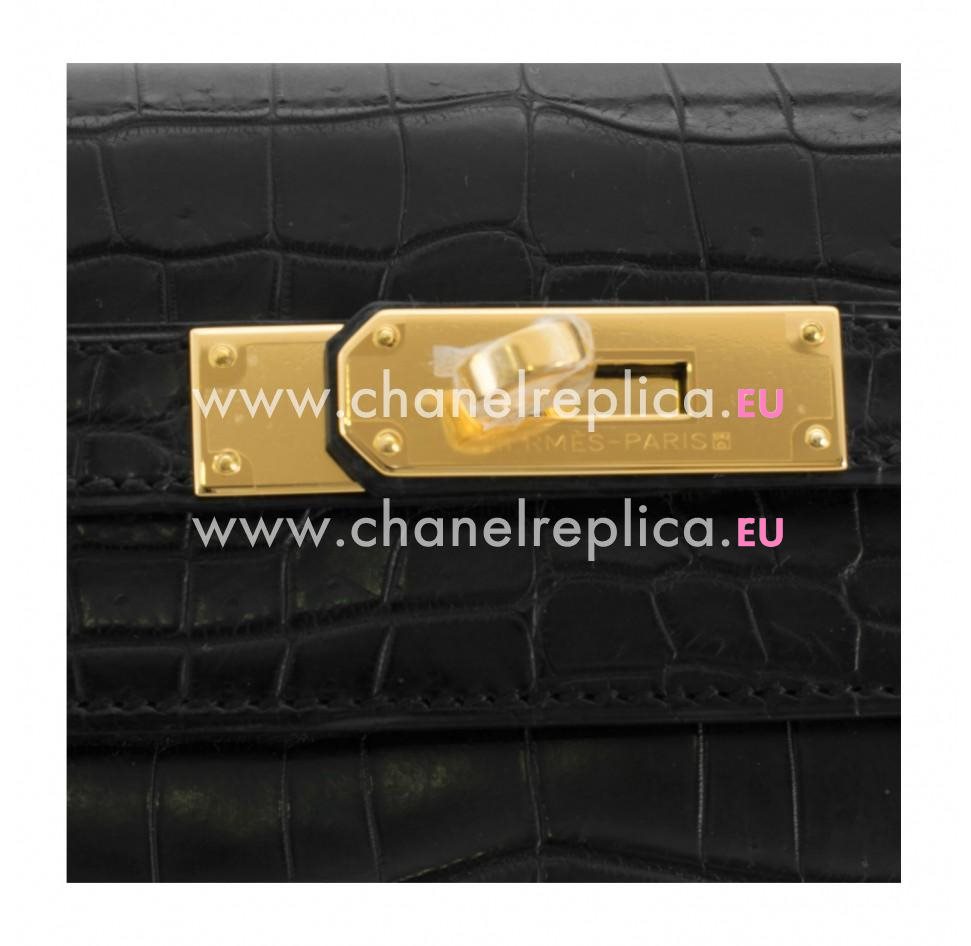 Hermes Kelly 28cm 89 Black Crocodilus Niloticus Leather Gold Hardware Hand Sew Bag HK1028BBC