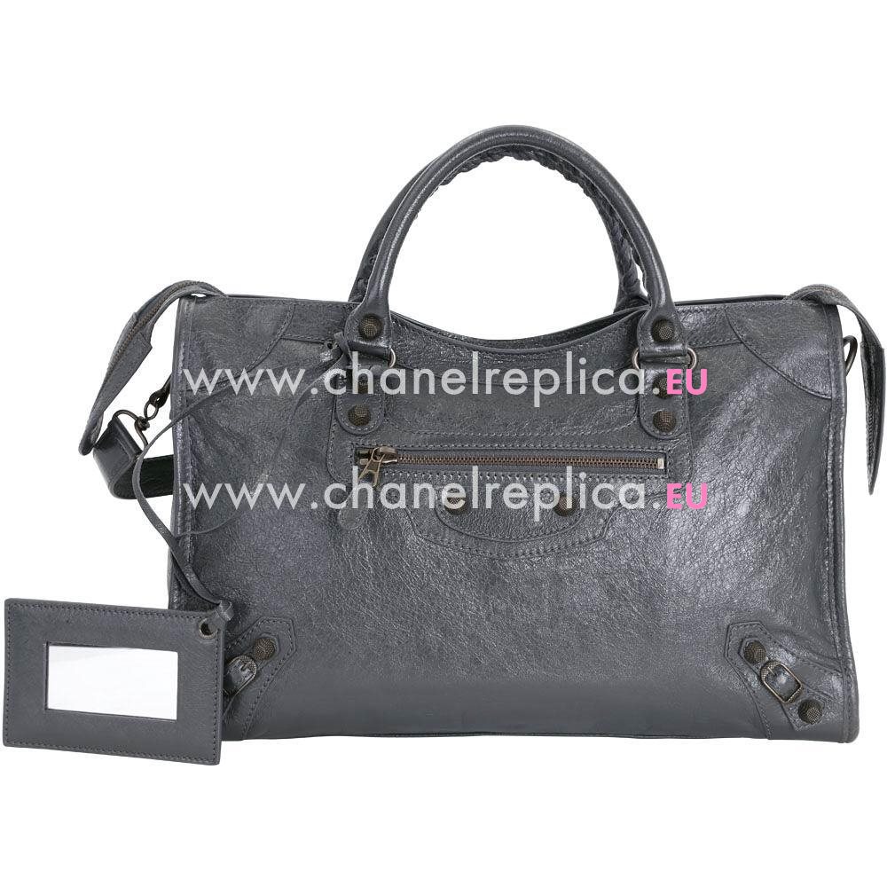 Balenciaga Classic City Gold Button Sheepskin Bag Gray B7050705