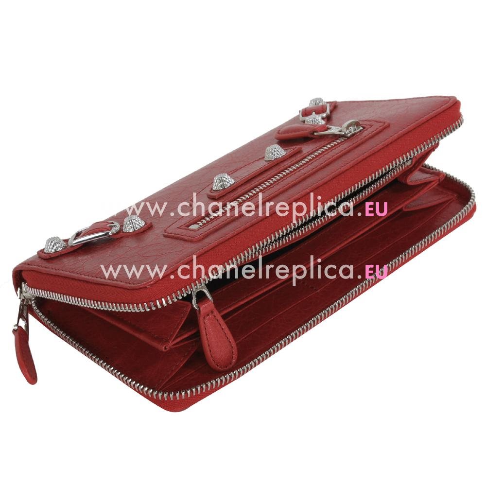 Balenciaga Continental Classic Lambskin Silvery Hardware Wallets Red B2055113