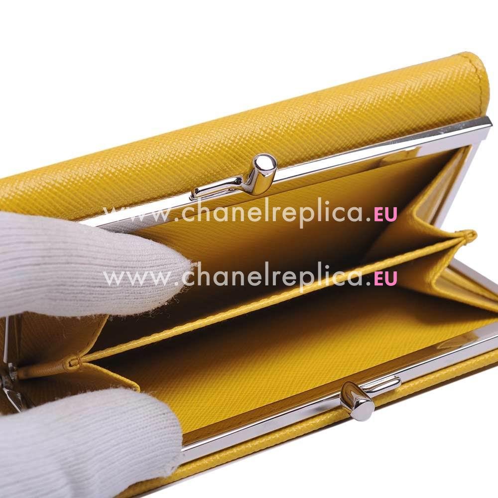 Prada Saffiano Triang Embossment Logo Cowhide Loose Change Wallet In Light Yellow PR61017026