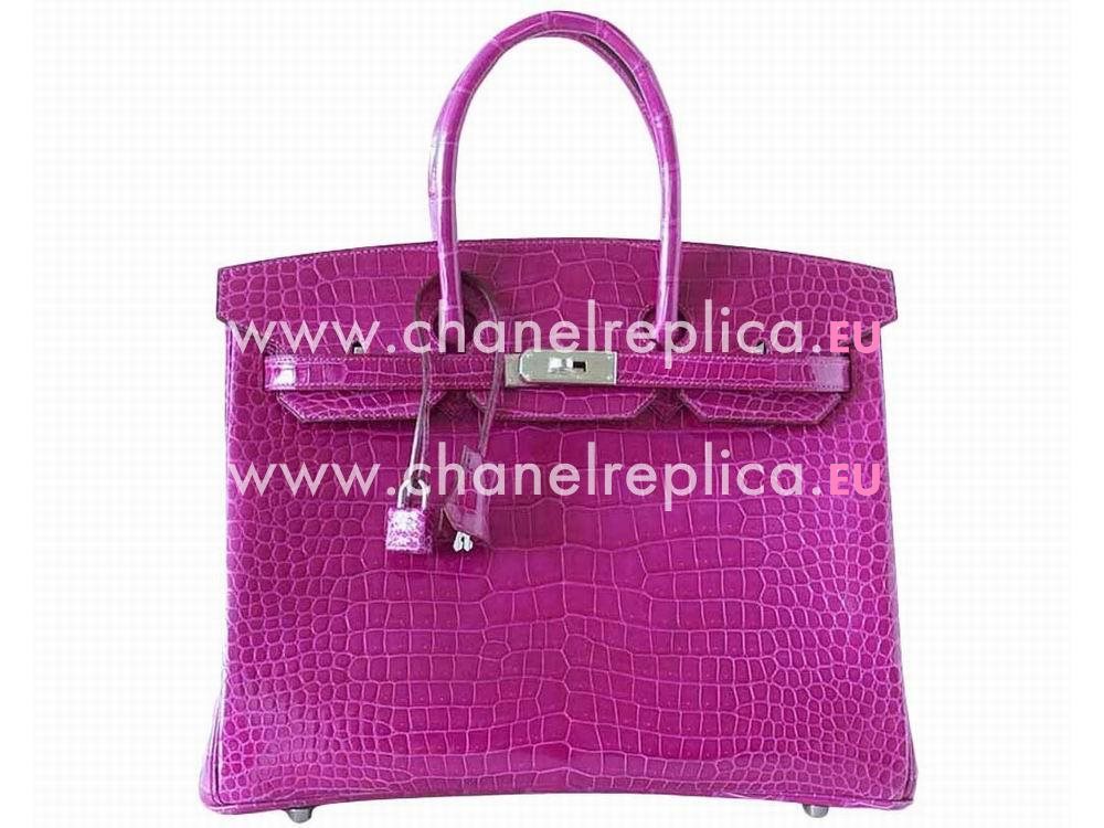 Hermes Birkin 35 Porosus Crocodile Rose Scheherazade Palladium Hand Sew H1035PPU