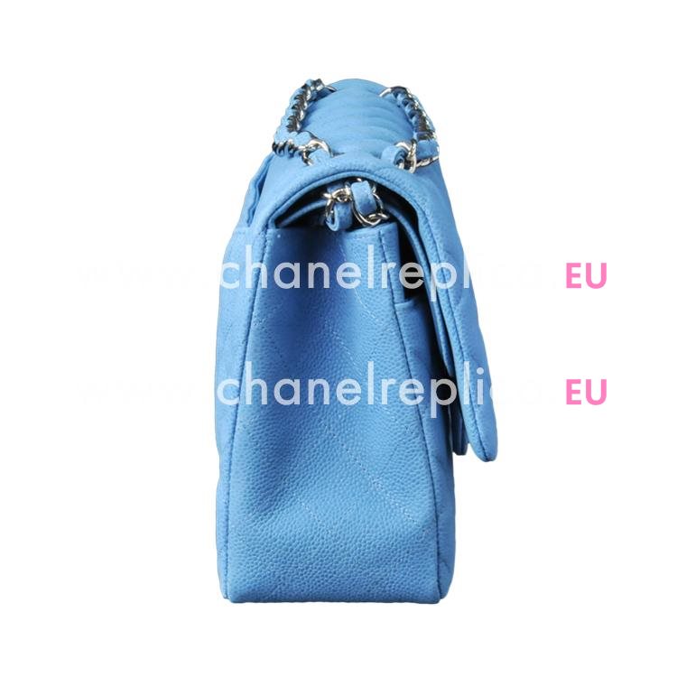 Chanel Blue Caviar Jumbo Coco Flap Bag Silver Chain A58600B-BLU
