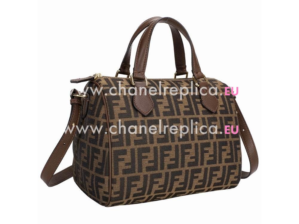 FENDI Classic Calfskin Jacquard Weave Shoulder Bag In Coffee F529771