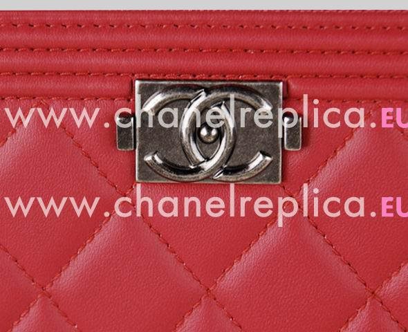 Chanel Boy Lambskin Antique-Silver Zipper Wallet Peach-Red A40037