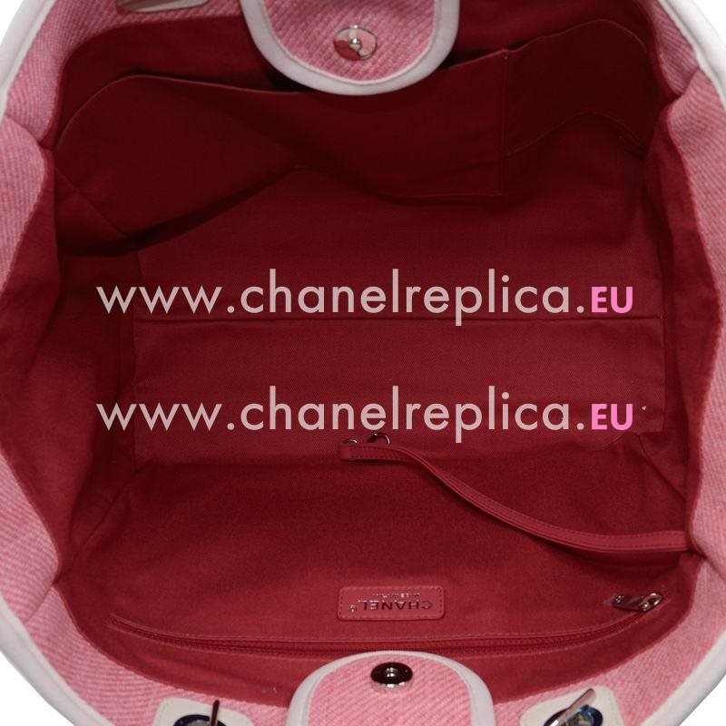 Chanel Deauville Double CC LOGO Denim Canvas Calfskin Silver Chain Bag A66941LPINKHT
