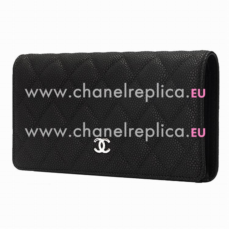 Chanel Caviar Silver CC Long Wallet Black A754076