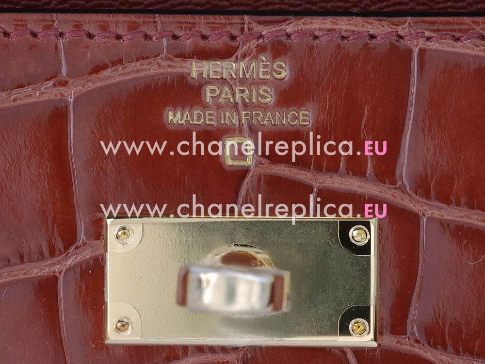 Hermes Crocodile Kelly Long Wallet Brick Red H49399