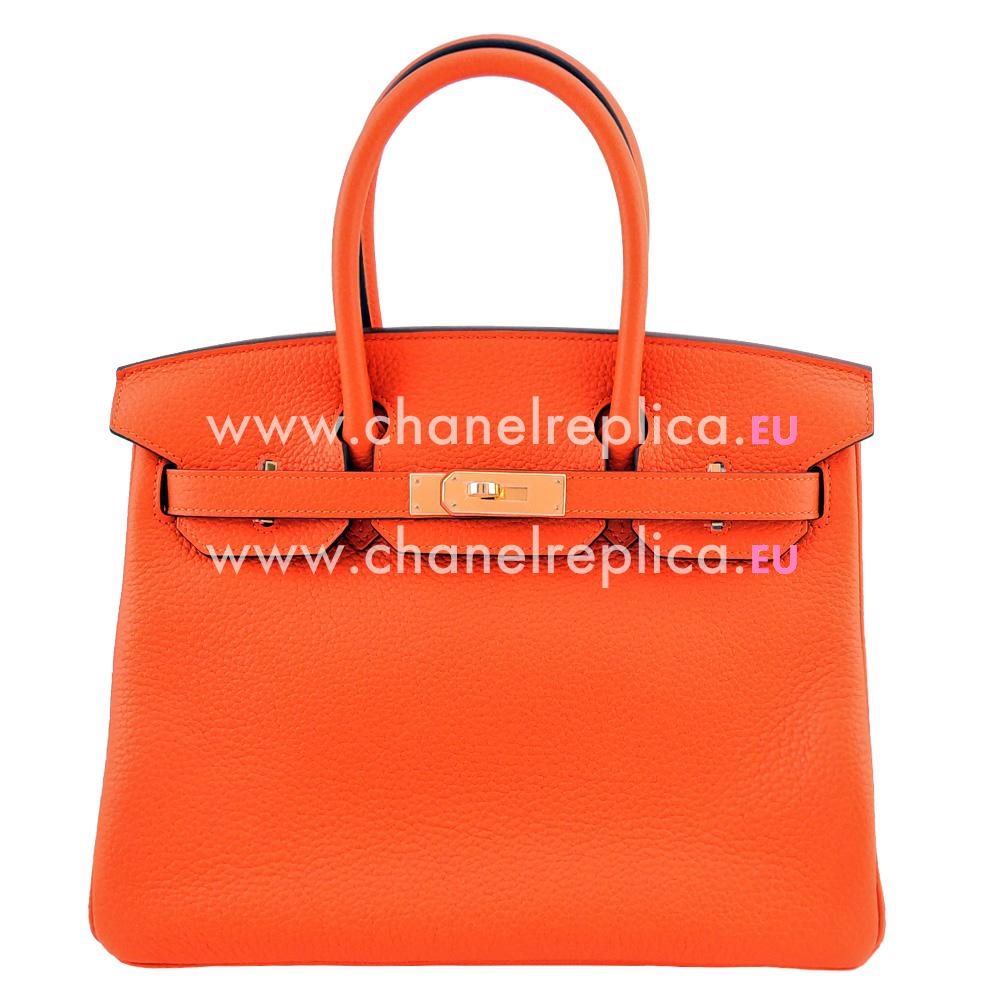 Hermes Birkin 30 Clemence Leather Orange 93 (Gold Hardware) HD529FT