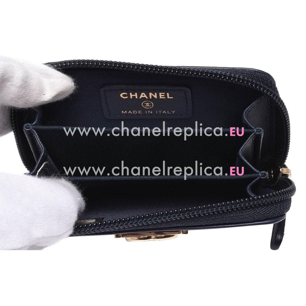Chanel Boy Goatskin Goat CC Logo Rhombus Change Purse Dark Blue C6111113