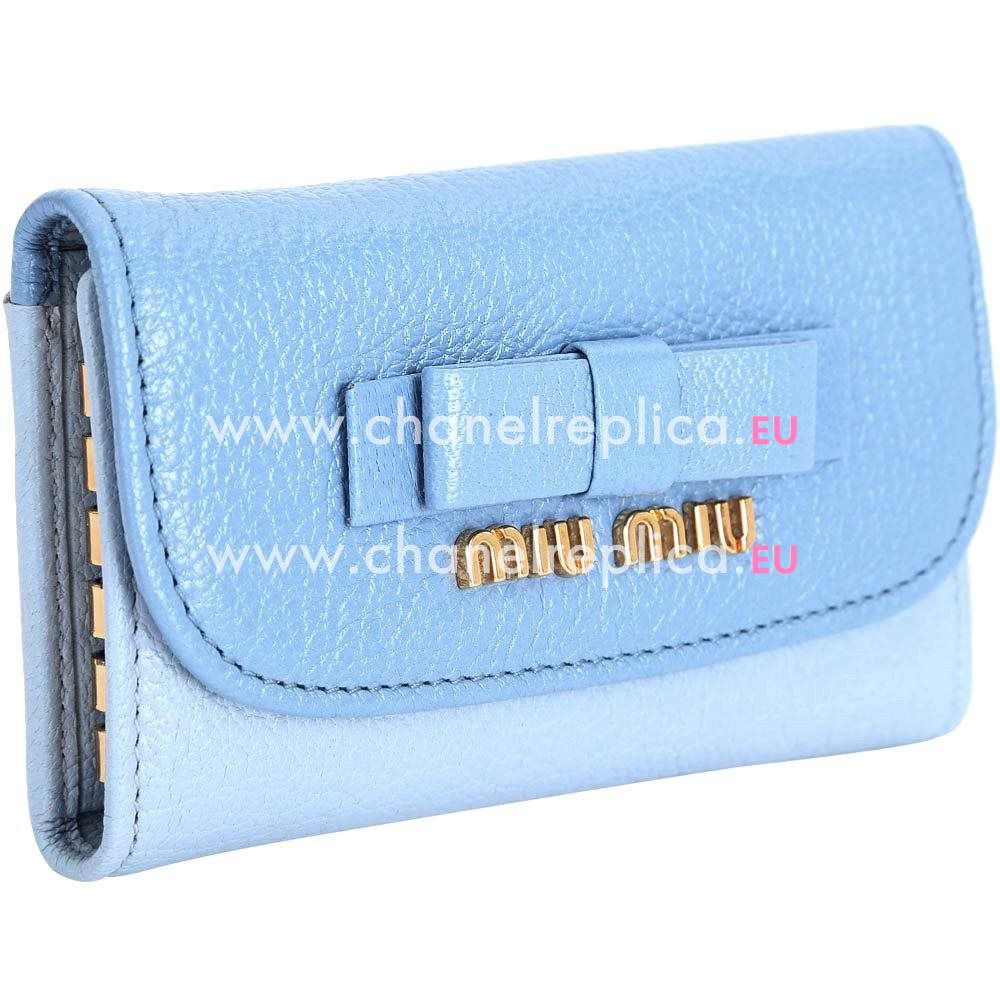 Miu Miu Madras Bowknot Nappa Key Bag In Blue M7031404