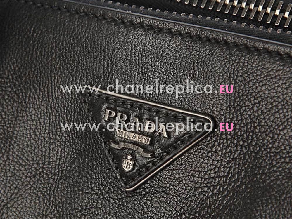 Prada Glace Calfskin Triangle Logo Large Bag In Black P261002