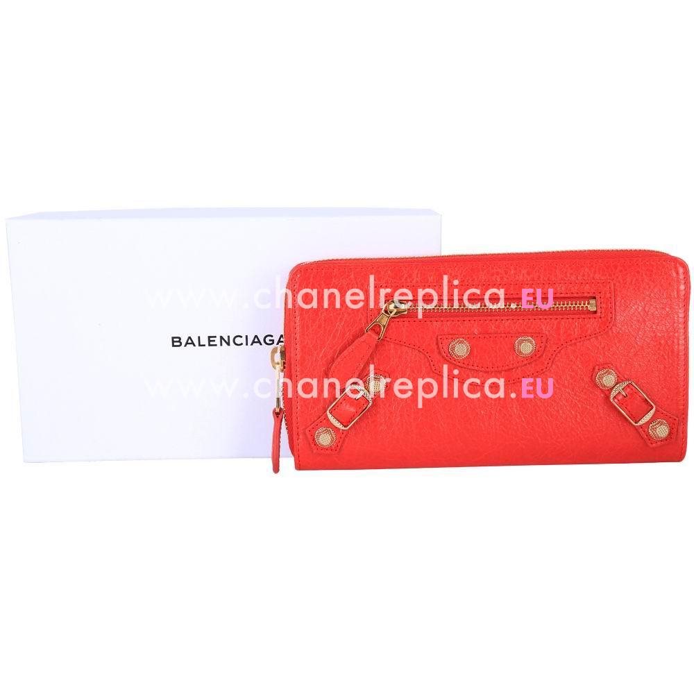 Balenciaga Continental Classic Lambskin Gold Hardware Wallets Orange Red B2055117