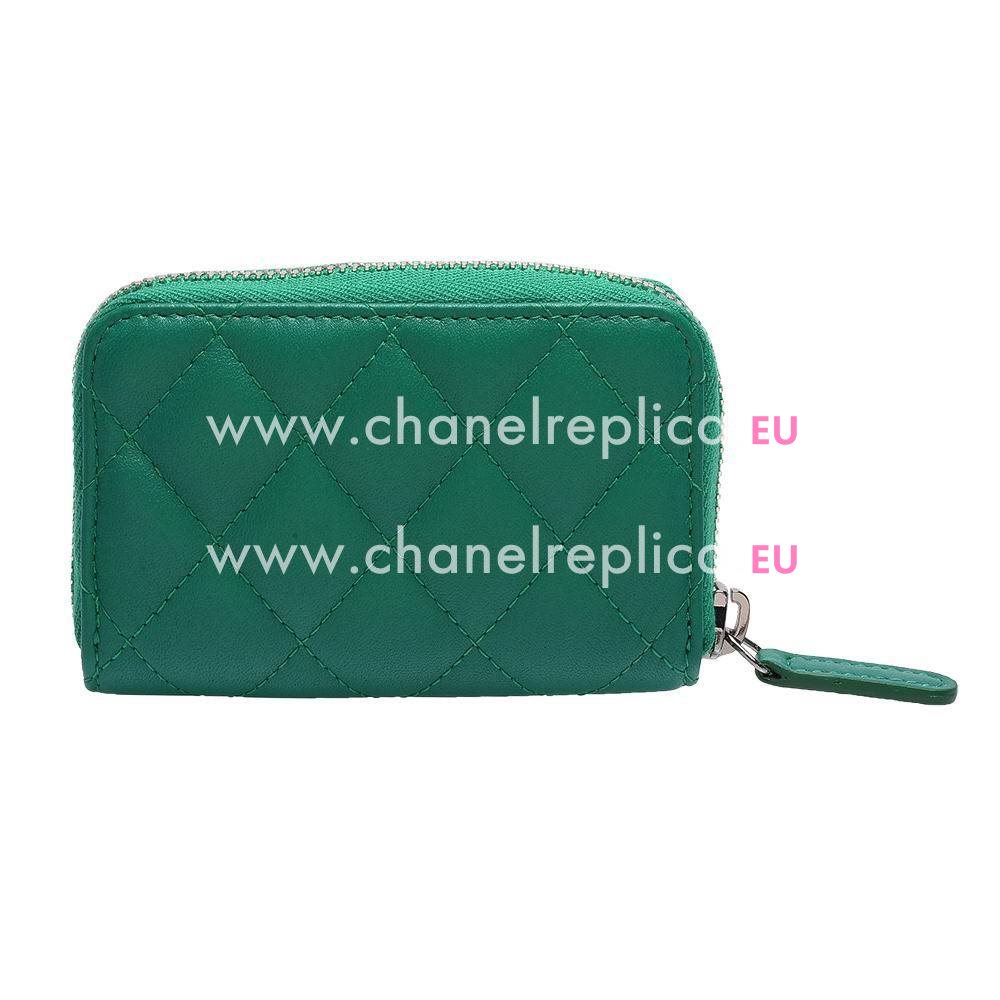 Chanel Classic Goatskin Silvery CC Logo Rhombus Zipper Change Purse Green C6111107