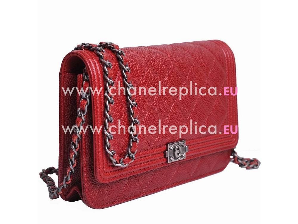 Chanel Caviar Leather Woc Boy Bag In Red (Anti-Silver) A68911