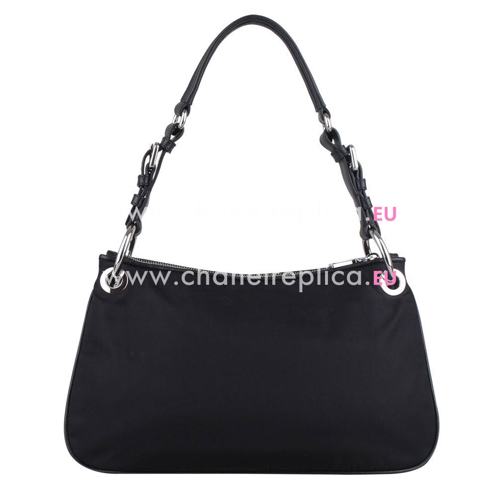 Prada Silvery Logo Nylon Shouldbag Black P7011915